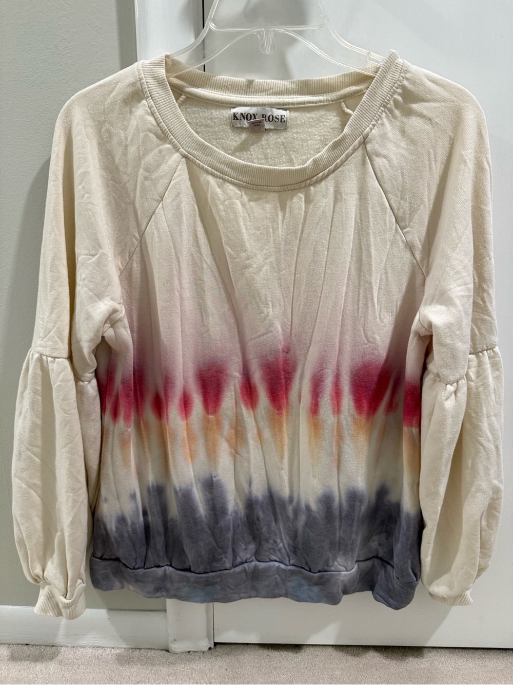 Knox Rose Cream Tie-Dye Balloon Sleeve Sweatshirt with Pink, Orange & Gray